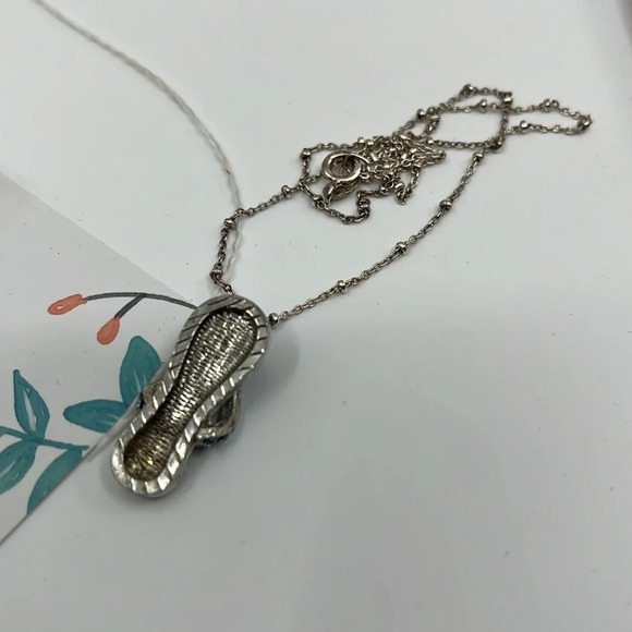 🏖️ Vintage Italy 925 Sterling Silver Blue Flip Flop Pendant Necklace - Picture 8 of 12